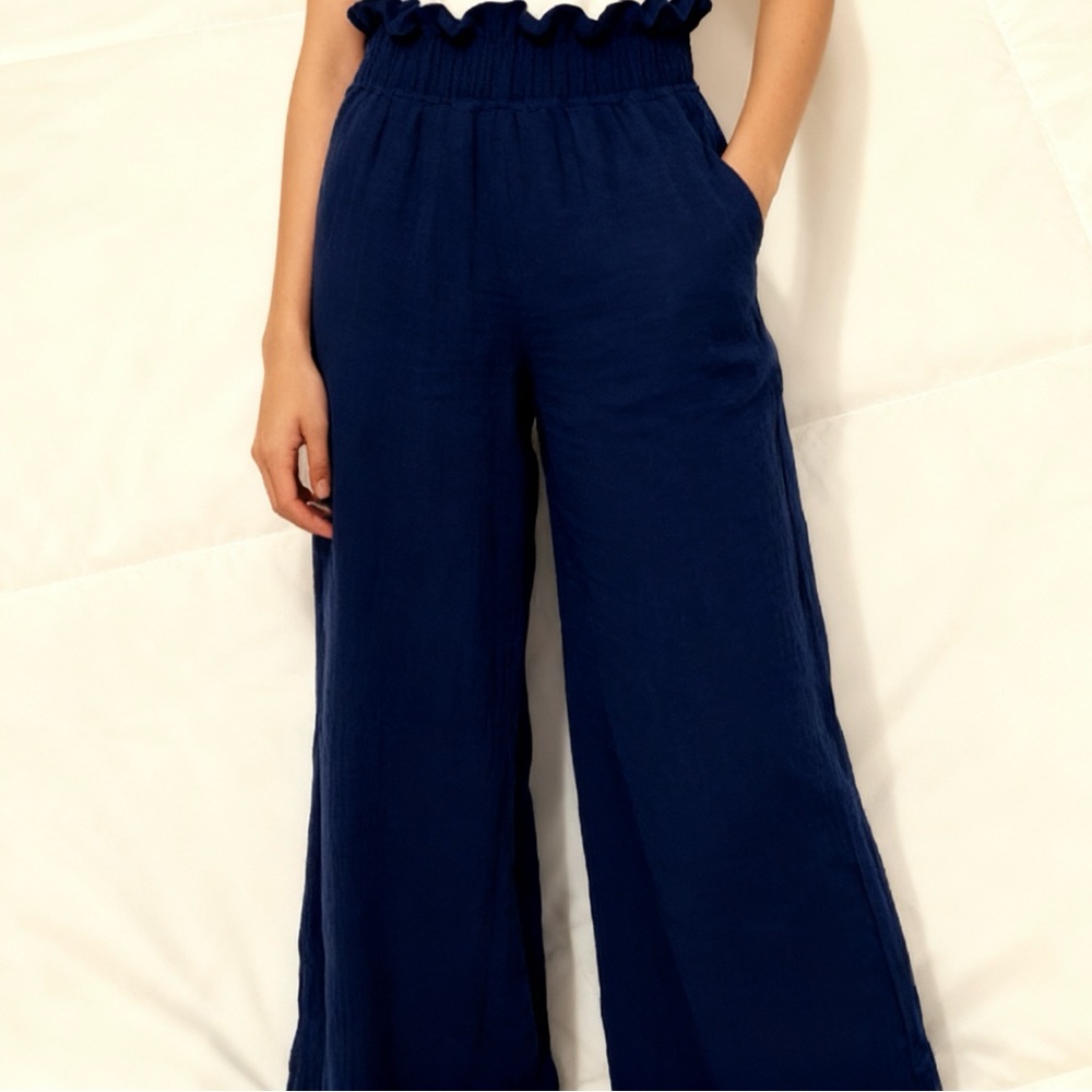 Navy Blue Wide-Leg Women's Pants